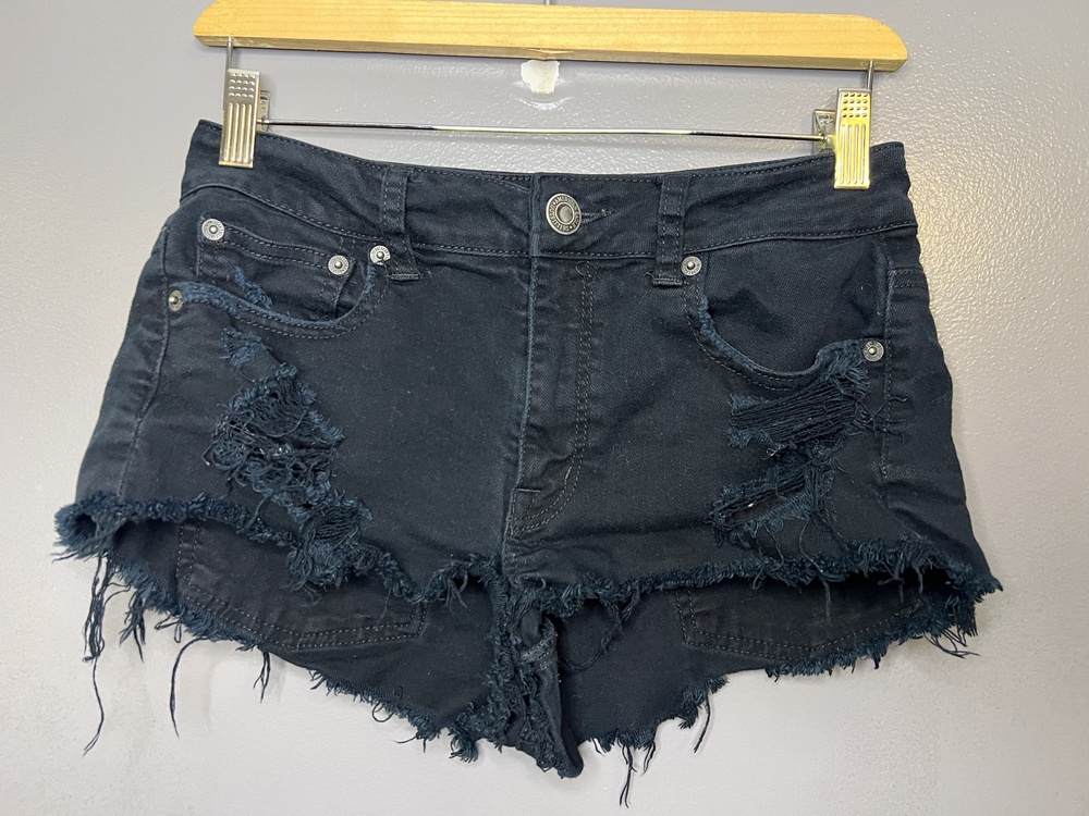 American Eagle Outfitters Shorts Womens 4 Black Festival Distressed Cutoff Denim